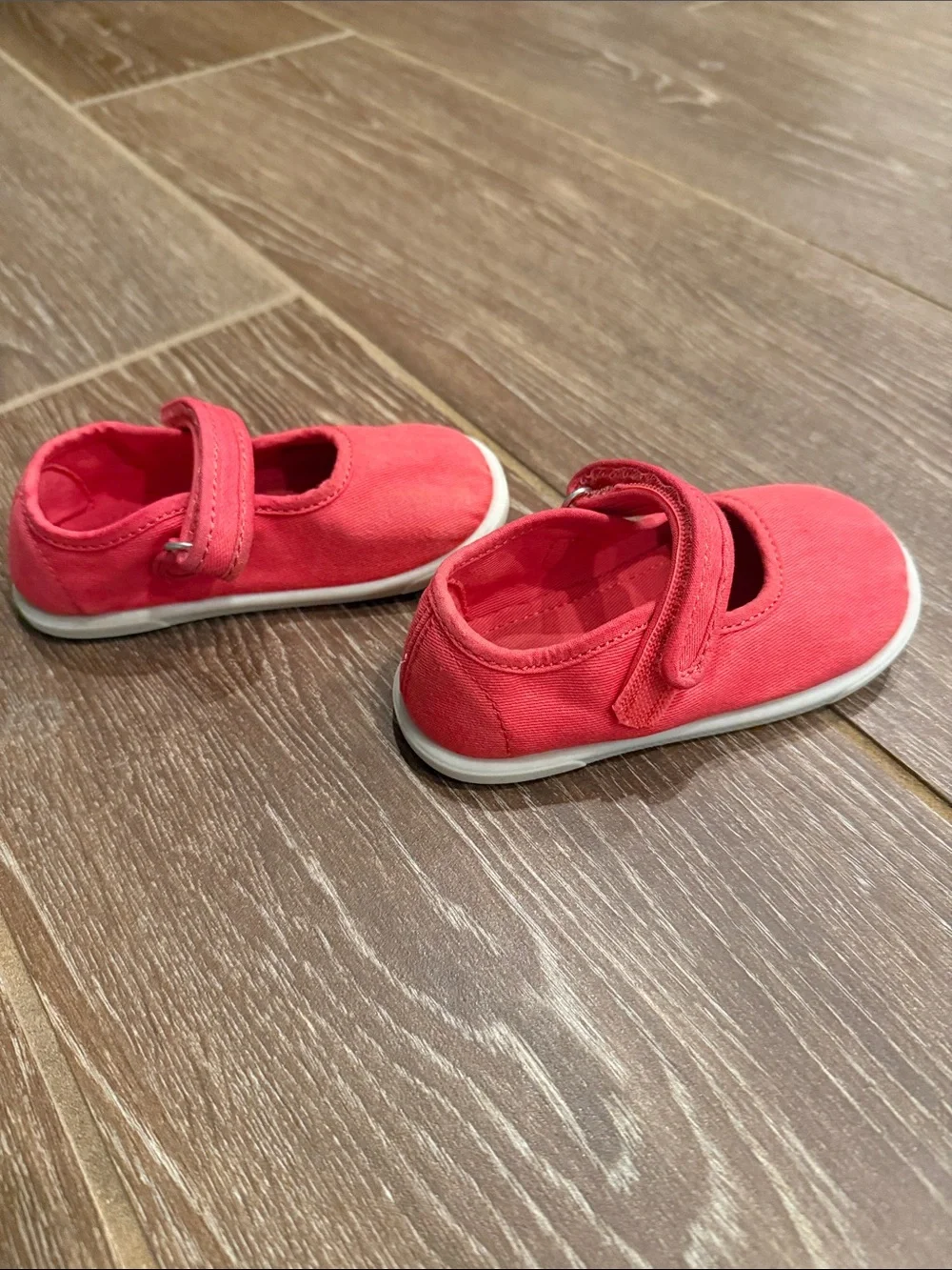 Zara Coral-Red Barefoot Canvas Mary Jane Shoes for Kids